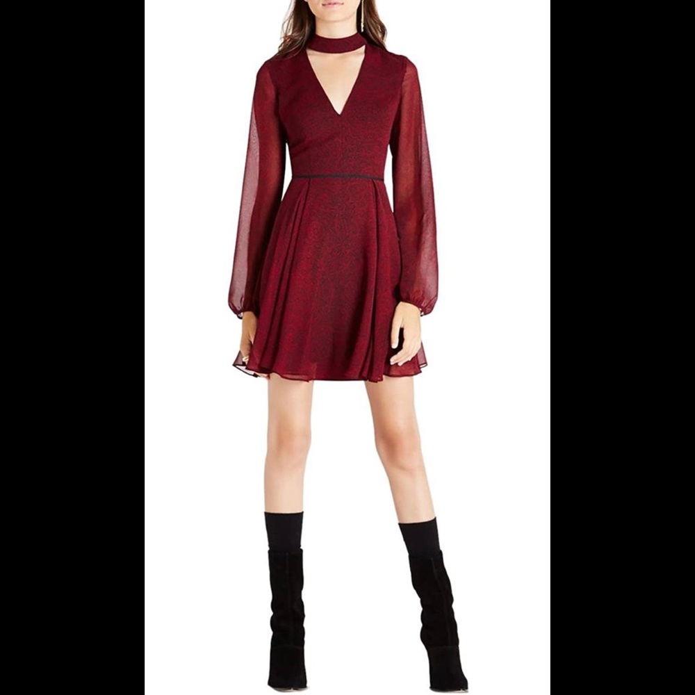 BCBGeneration Women's Wine Red Low Cut Flare Dress